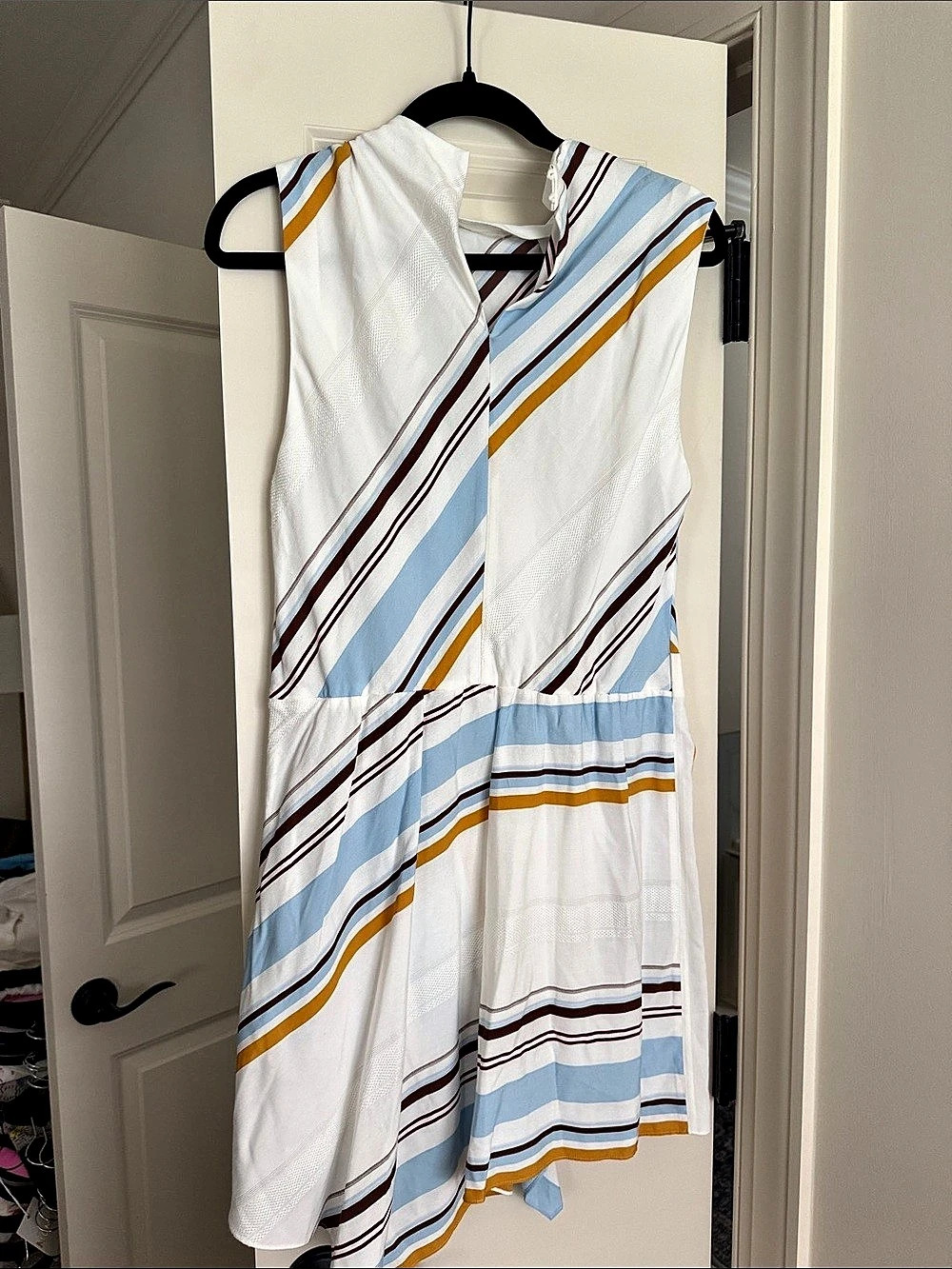 A.L.C. Delia Dress. Striped Mini Dress in White & Blue - Picture 2 of 3